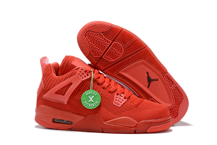 Air Jordan 4 Retro Flyknit All Red Shoes - Click Image to Close